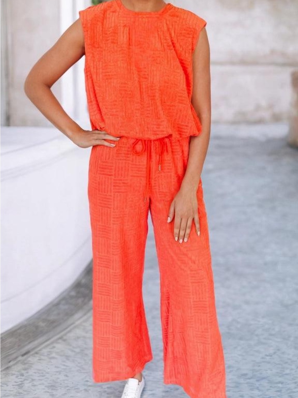 DAVI & DANI Orange Textured Tank Top & Wide Legs Pant Set